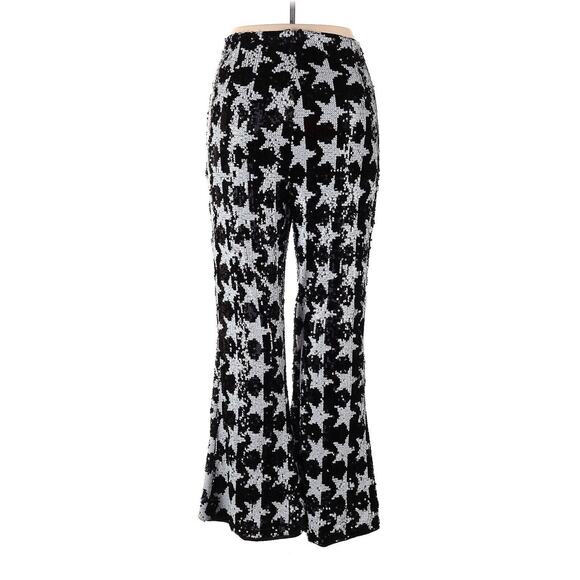 Nasty Gal Star Sequin Pants Black White Retro Flare Wide Leg 14 - Picture 3 of 4